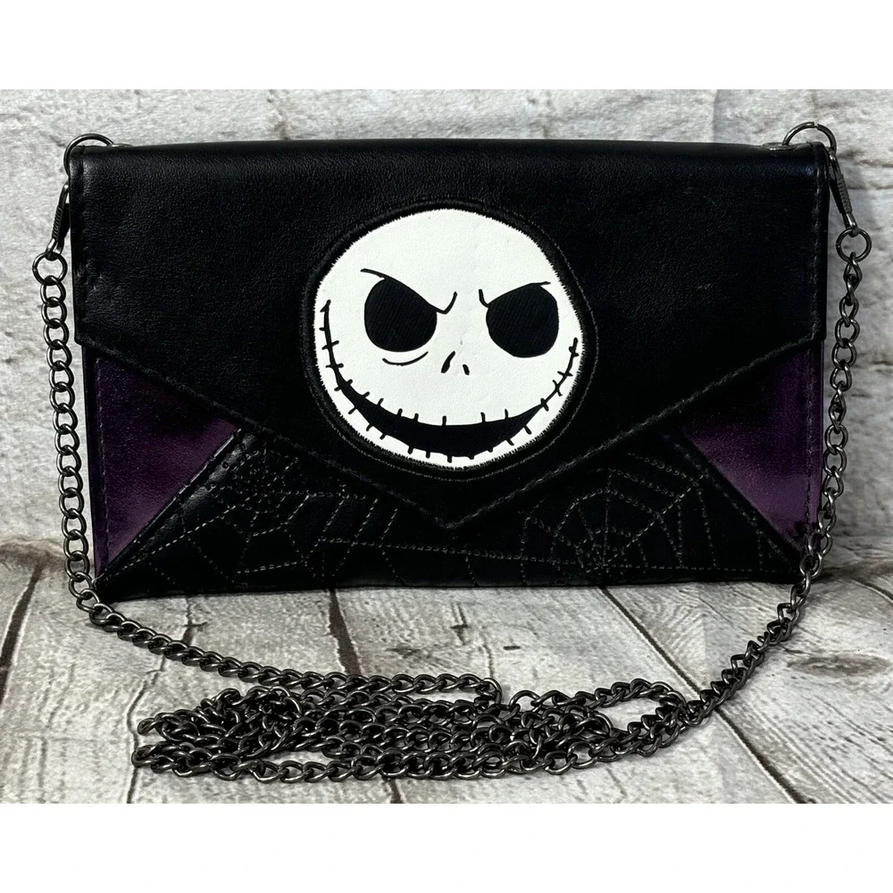 Nightmare Before Christmas Jack Purse Purple Black Clutch w/ Chain‎